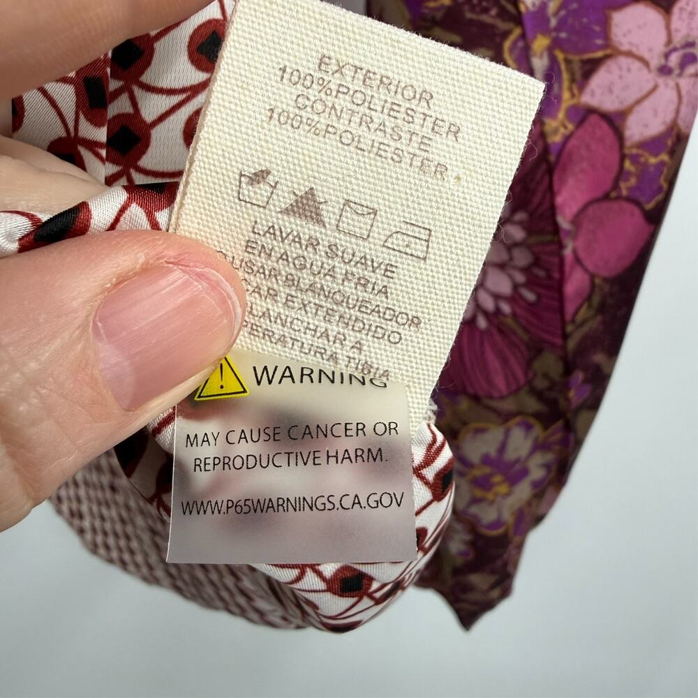 Mystree Button Up Shirt Womens S Merlot Burgundy Tie Front Mixed Floral Boho - Picture 12 of 13